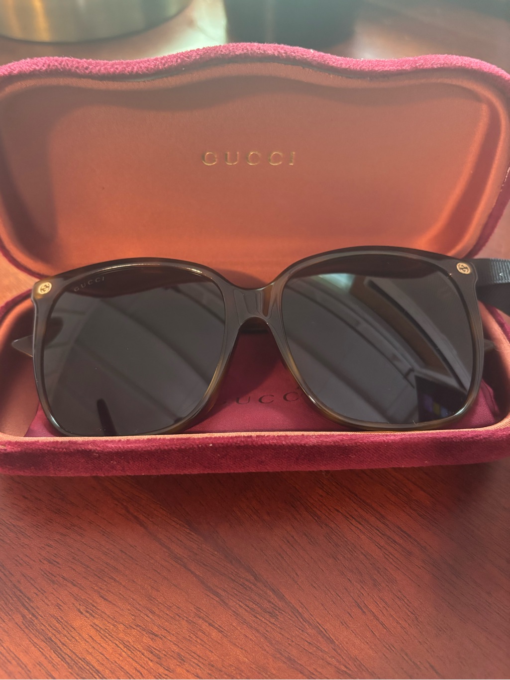 Gucci Women’s Tortoise Frame Sunglasses With Black Lenses